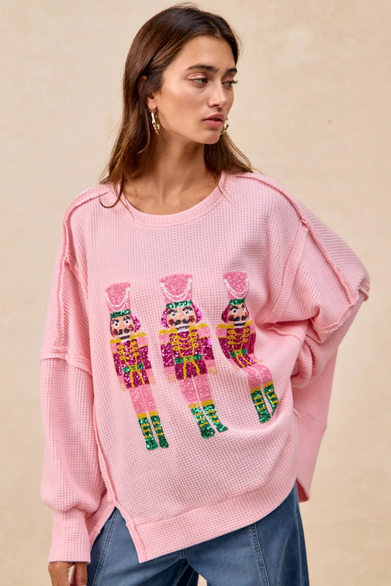 IT3426G-46 | CHRISTMAS SEQUIN NUTCRACKERS EMBROIDERY SWEATSHIRT Indoor Comfort