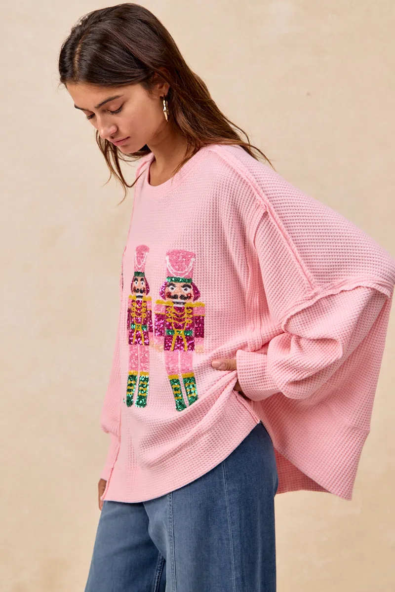 Modern Waist IT3426G-46 | CHRISTMAS SEQUIN NUTCRACKERS EMBROIDERY SWEATSHIRT