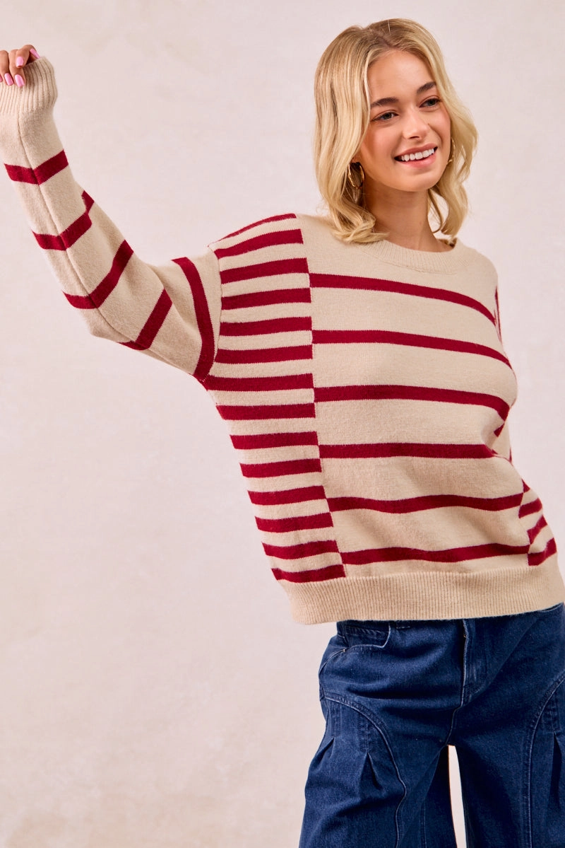 IT4373S-01 | STRIPE COMBO KNIT TOP Durable Stitching Tall Length