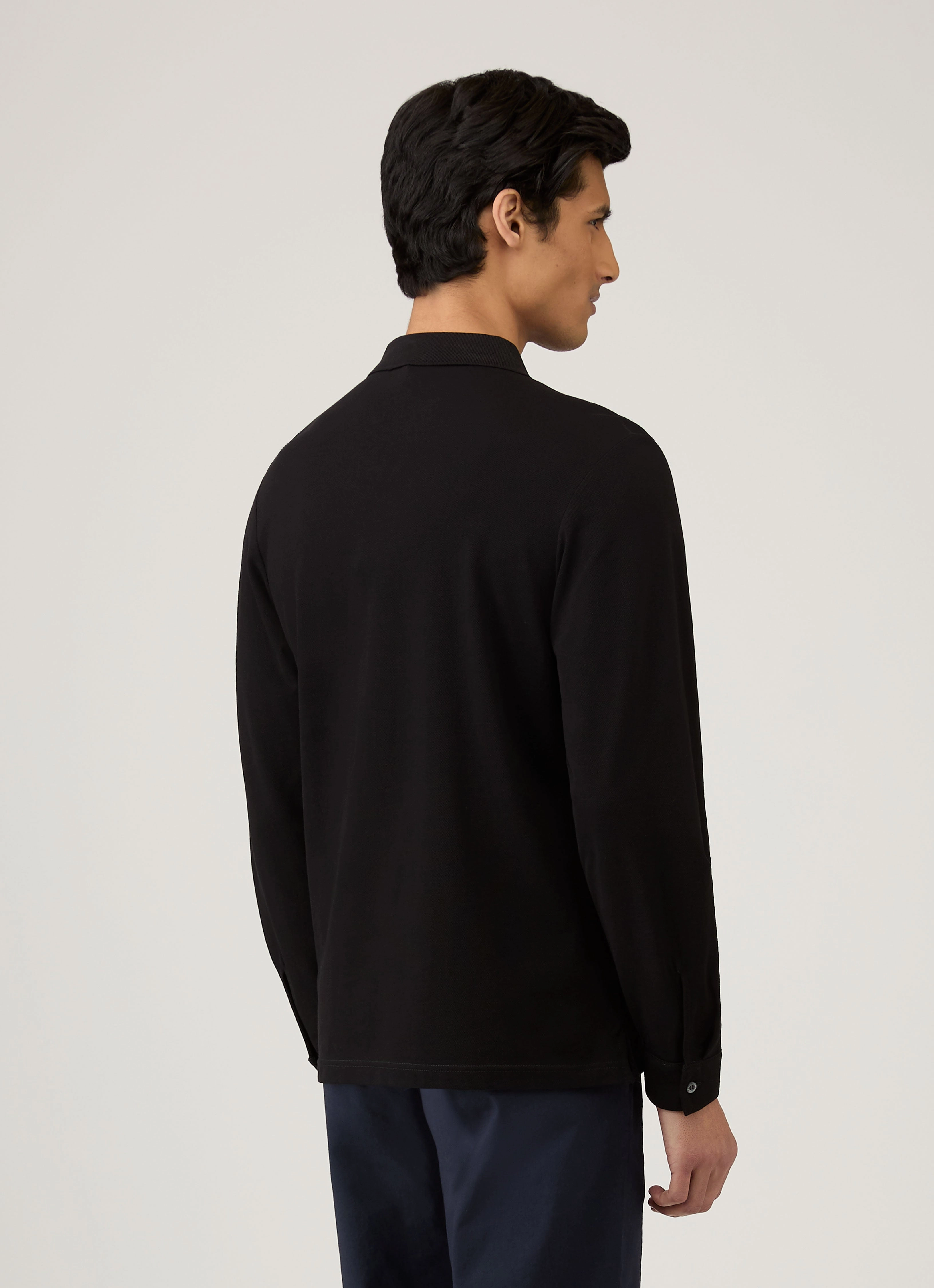 Cool Flow Men's Long Sleeve Piqu?? Polo Shirt in Black