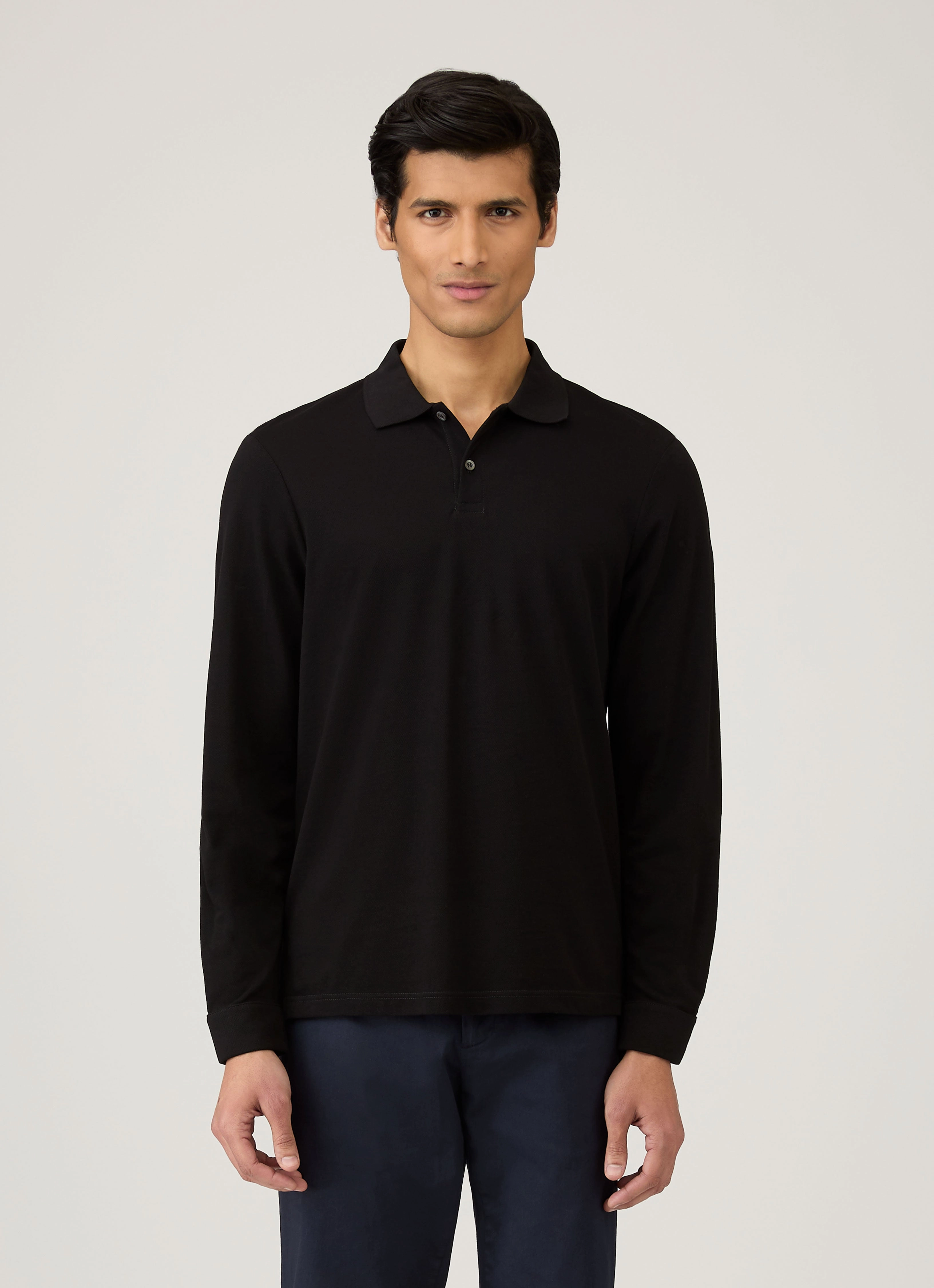 Cool Flow Men's Long Sleeve Piqu?? Polo Shirt in Black