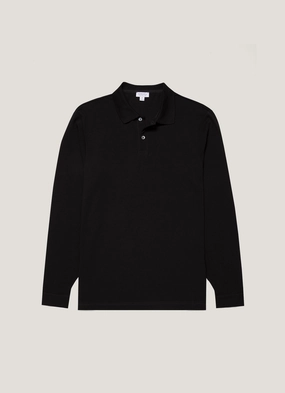 Global Wave Men's Long Sleeve Piqu?? Polo Shirt in Black