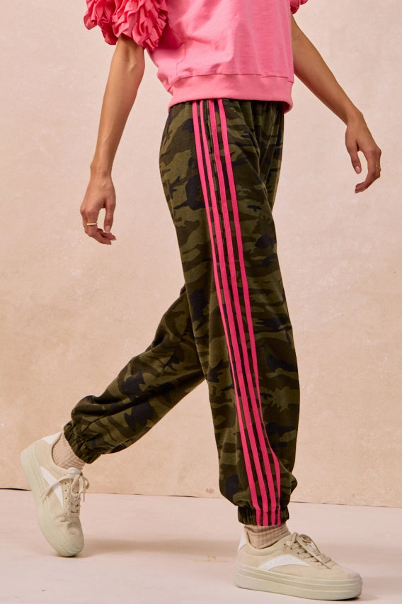 IB1741-01P | SIDE LINES CAMOUFLAGE TRACK PANTS Breathable Lining Design Casual Classic