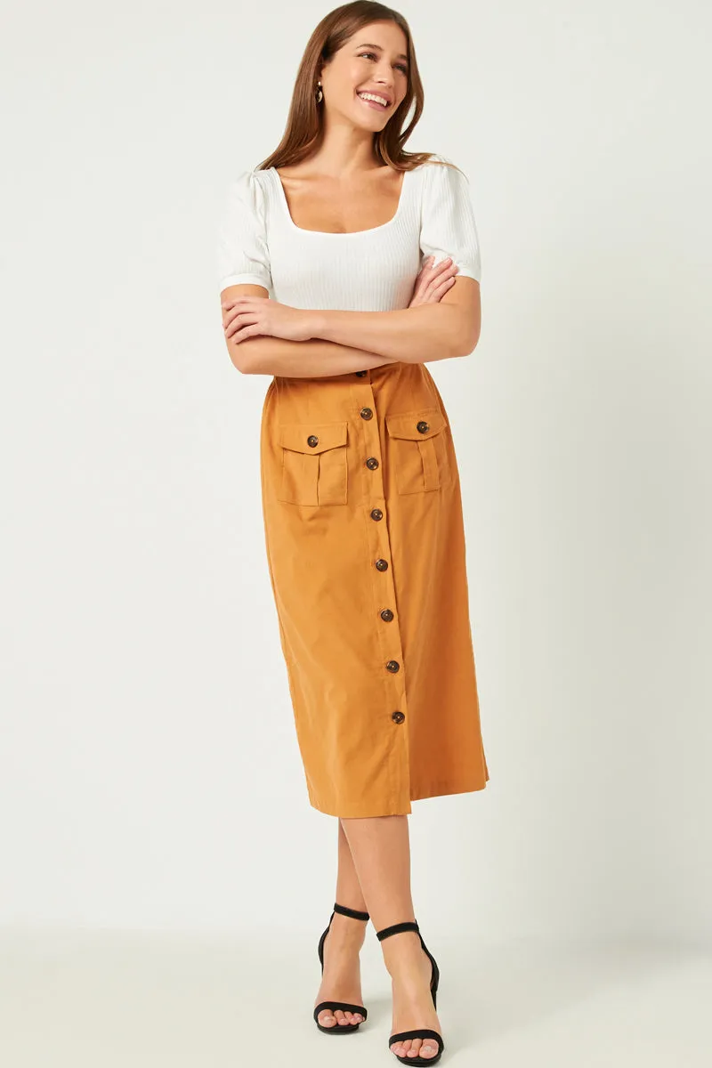 Wide-leg cut Fashion Forward Corduroy Patch Pocket Button Detail Skirt