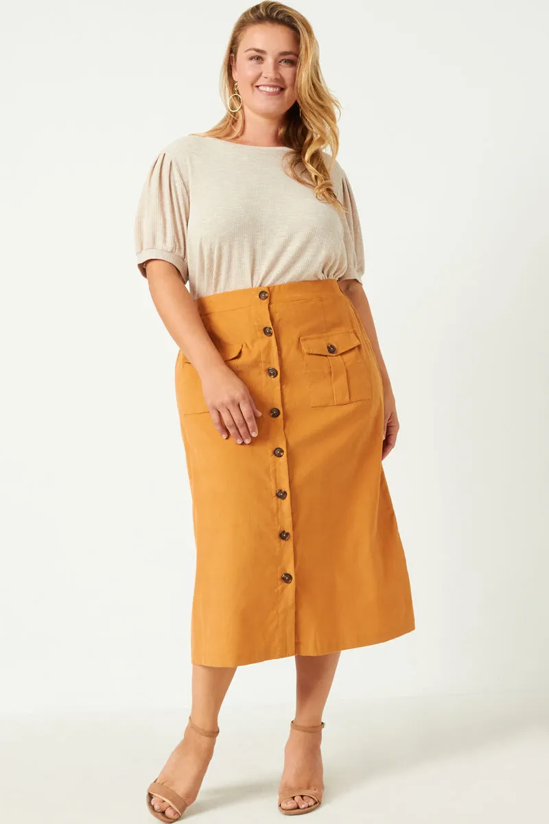 Travel Ready Fit Urban Cool Corduroy Patch Pocket Button Detail Skirt