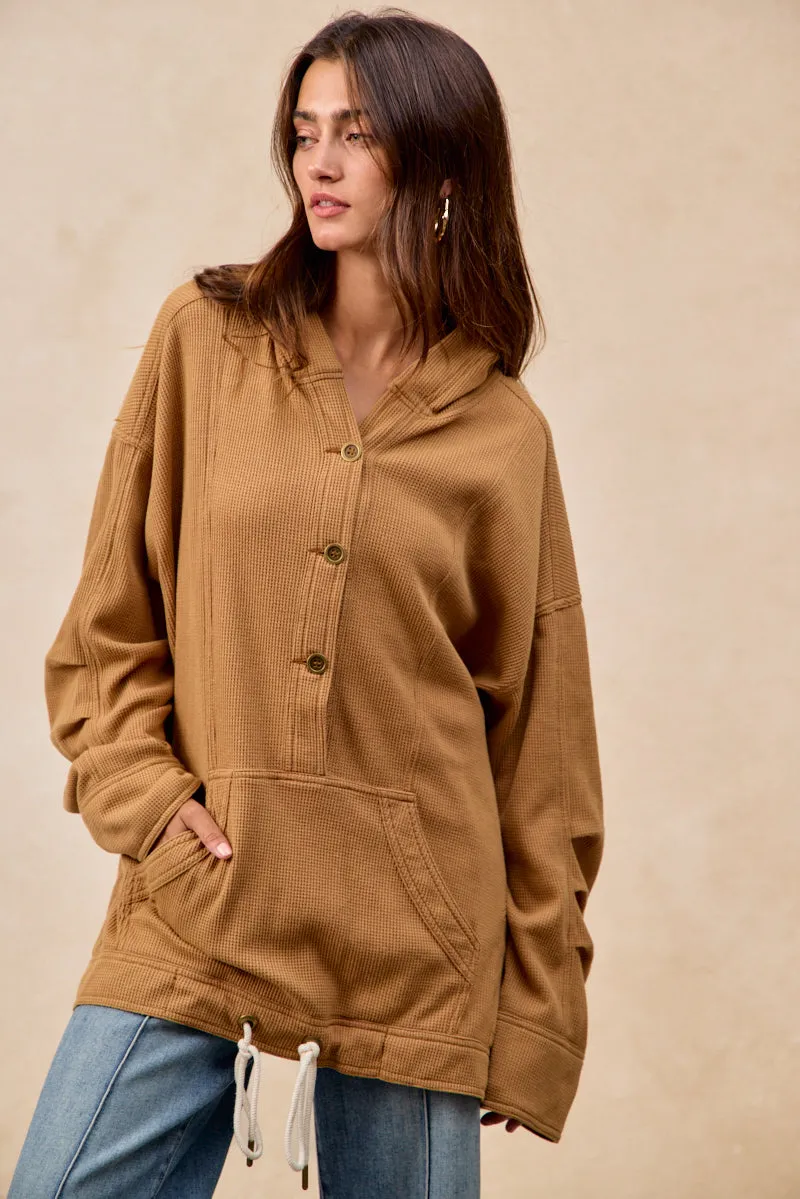 Transition Wear Weekend Casual IT3099G-02 | MINERAL WASHED WAFFLE THERMAL HALF BUTTONED HOODIE