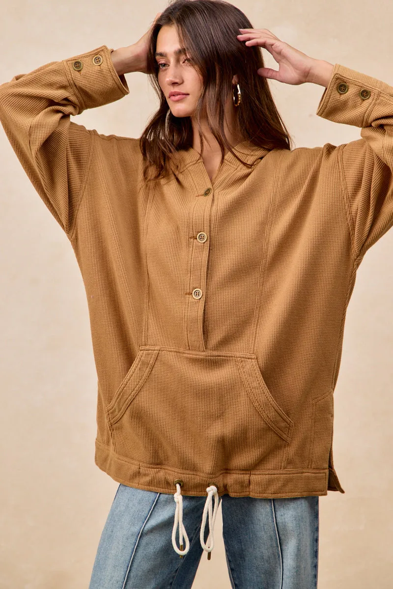 IT3099G-02 | MINERAL WASHED WAFFLE THERMAL HALF BUTTONED HOODIE Canvas Make Rugged Comfort