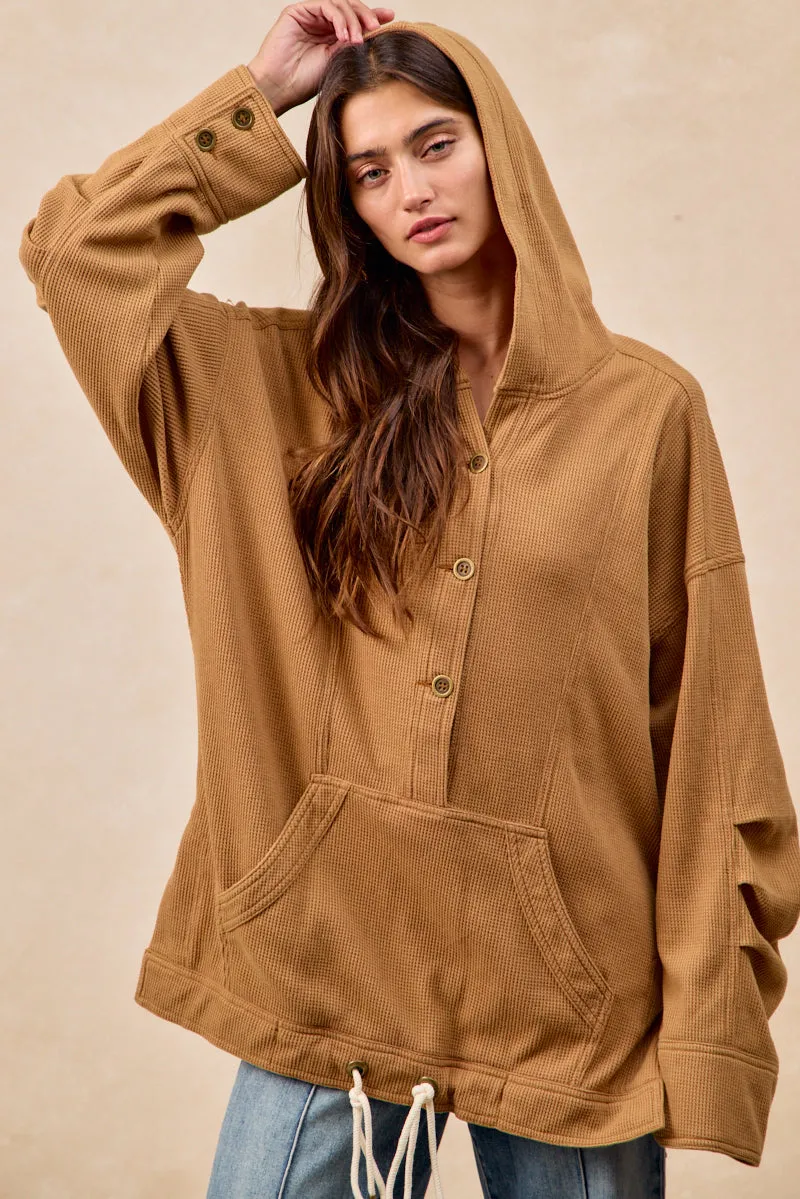 Smart Weather Style Basic Layers IT3099G-02 | MINERAL WASHED WAFFLE THERMAL HALF BUTTONED HOODIE