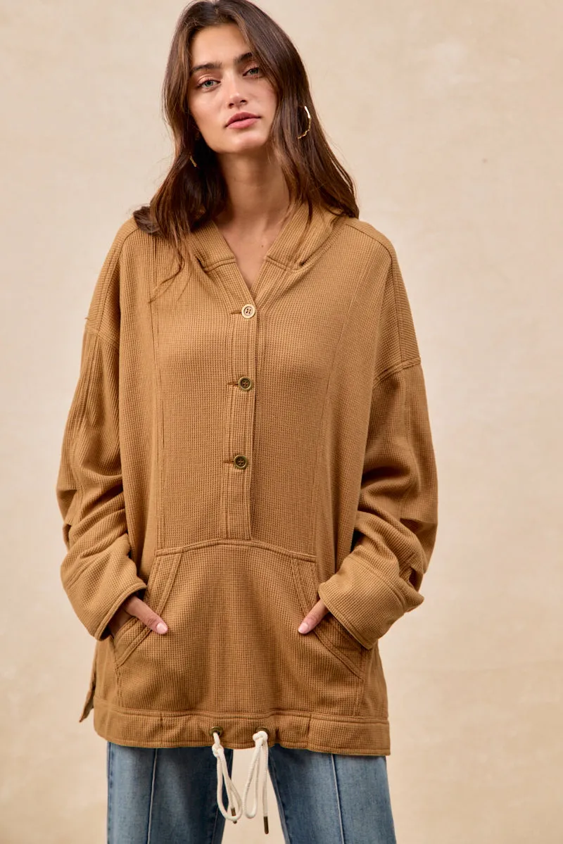 IT3099G-02 | MINERAL WASHED WAFFLE THERMAL HALF BUTTONED HOODIE Mild Weather Stain Proof