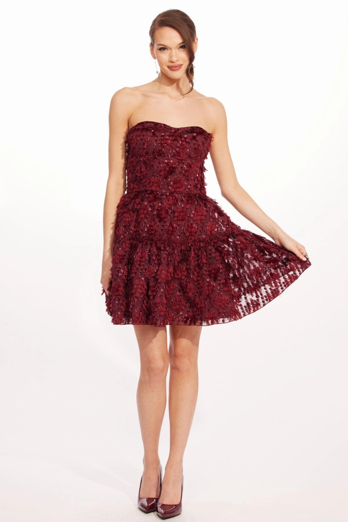 Cossette Dress  Sangria Fizz Godet Pleat