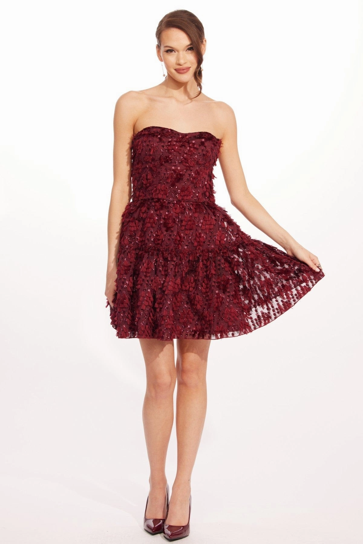 Cossette Dress  Sangria Fizz Godet Pleat