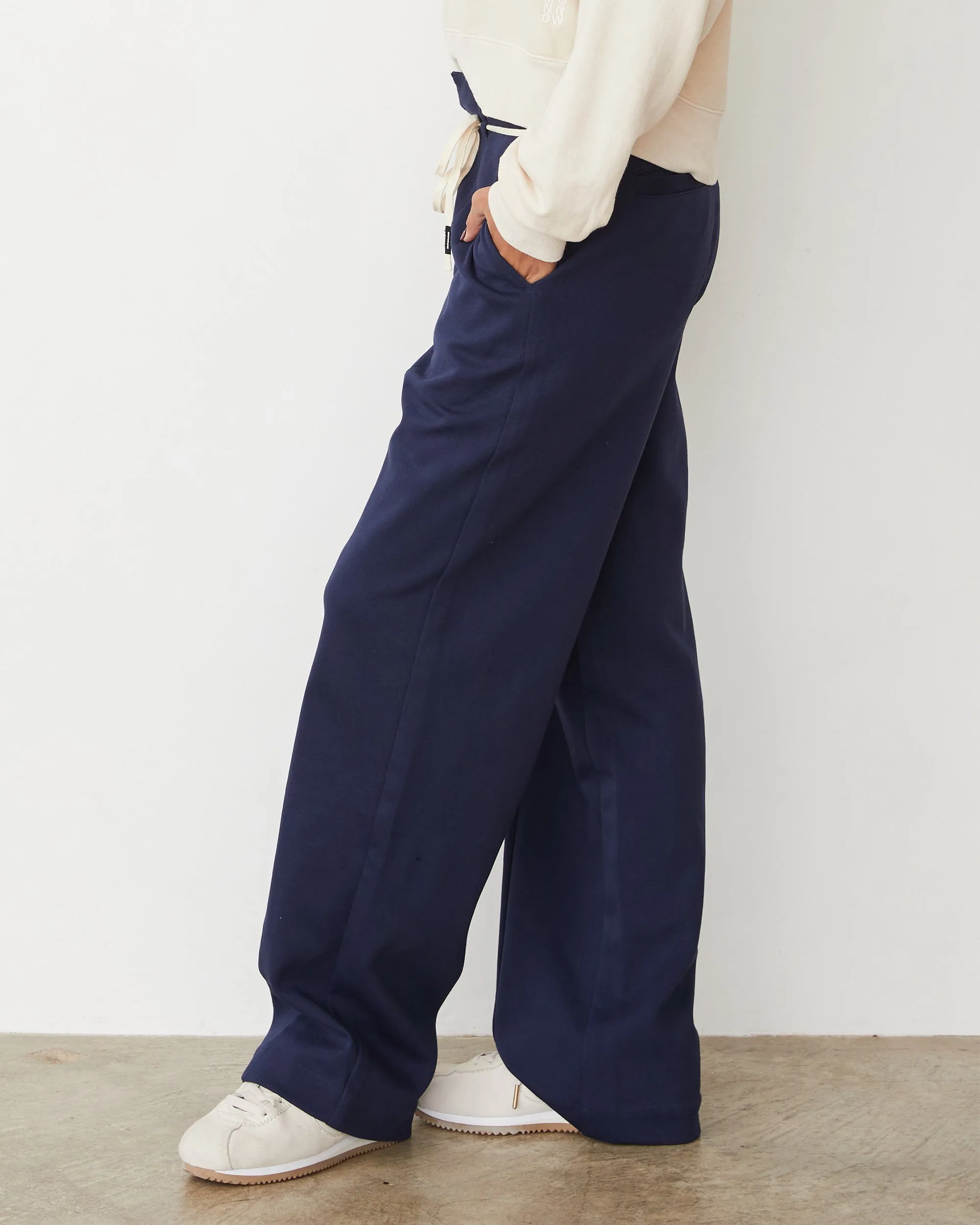 Cotton Knit Trousers Wide Leg