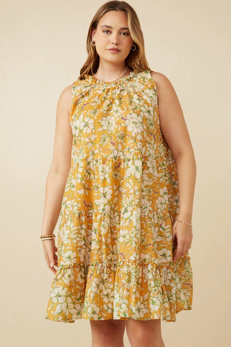 Urban appeal Floral Print Ruffled Neck Tiered Tank Dress