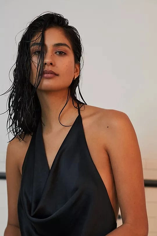 Cowl Neck Mini Dress Gathered waist