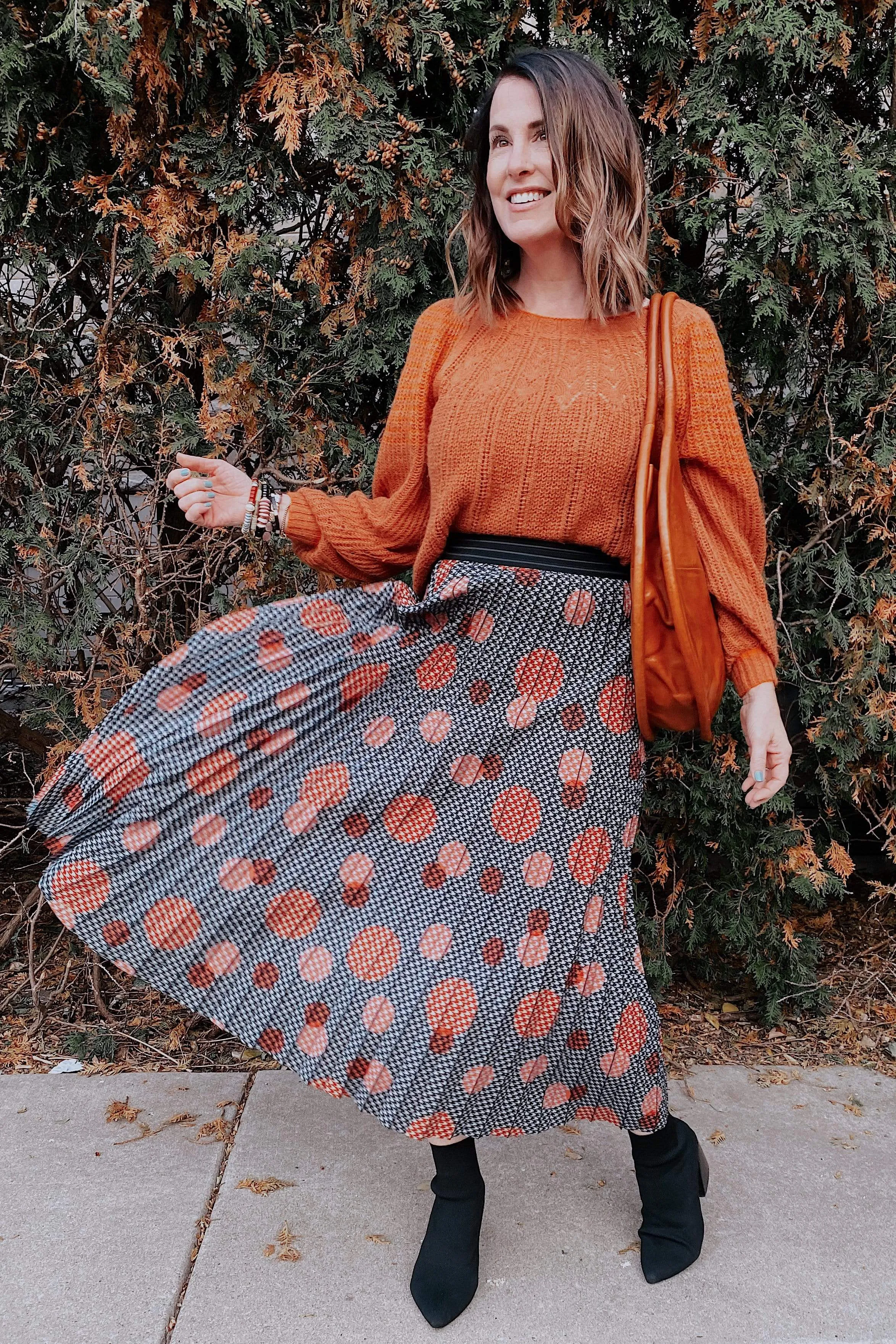 Cozy Feel Ingrid Pleated Skirt -  Congo Dot