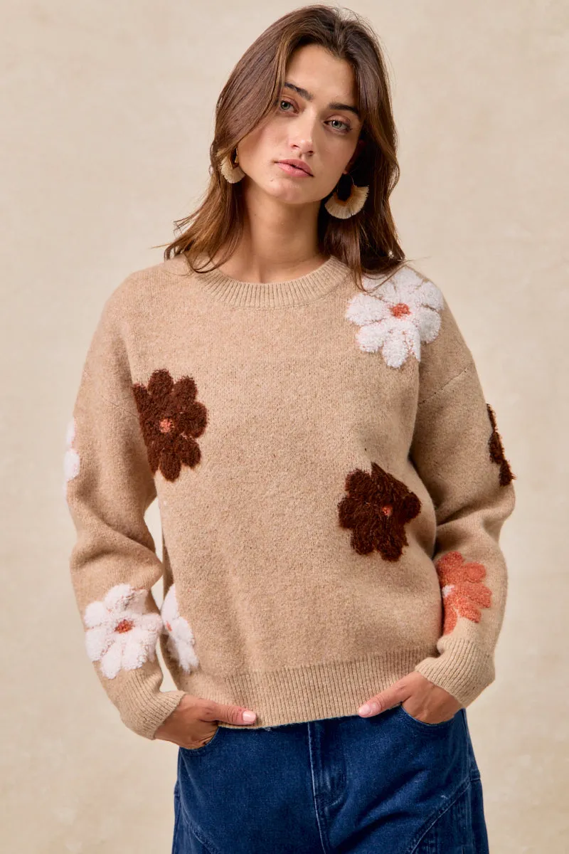 IT4679-01 | FLOWER EMBROIDERED SWEATER WITH LONG SLEEVES Daily Wear Comfy Fit Piece
