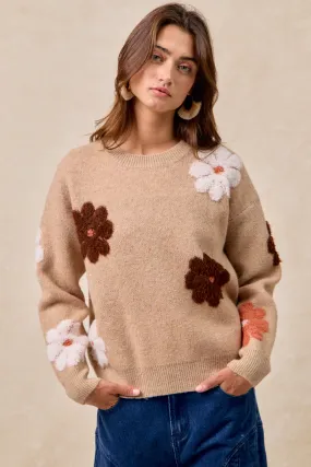 IT4679-01 | FLOWER EMBROIDERED SWEATER WITH LONG SLEEVES Daily Wear Comfy Fit Piece