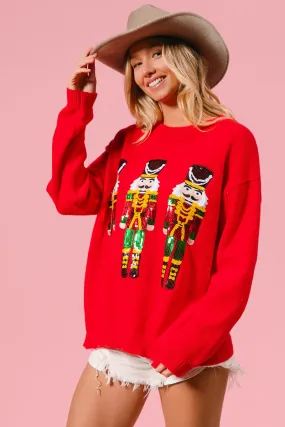 No Smell IP5685G-75 | SEQUIN NUTCRACKERS EMBROIDERY CHRISTMAS SWEATER