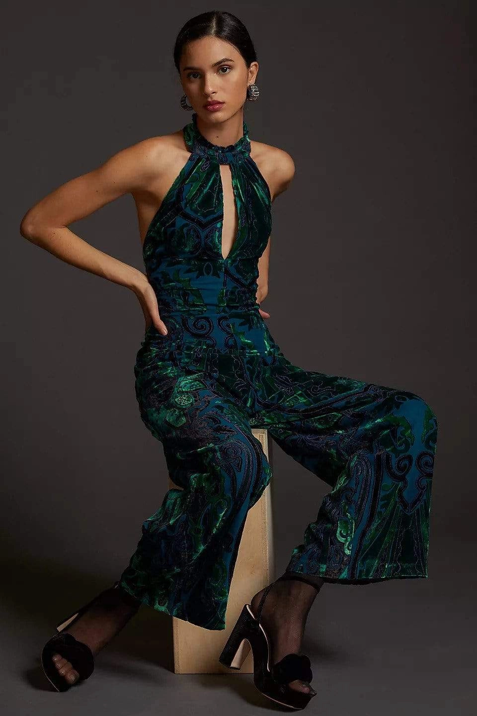 Versatile Event Stretch Yoga Velvet Halter Jumpsuit