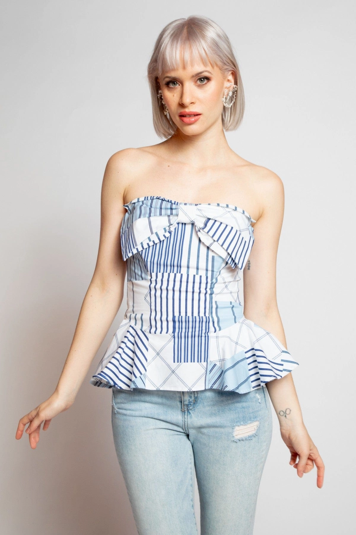 Valentina Top - Regatta Stripe Satin-Sleeve Layer Safe