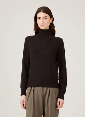 Solid Color Women's Lambswool Funnel Neck Jumper in Truffle
