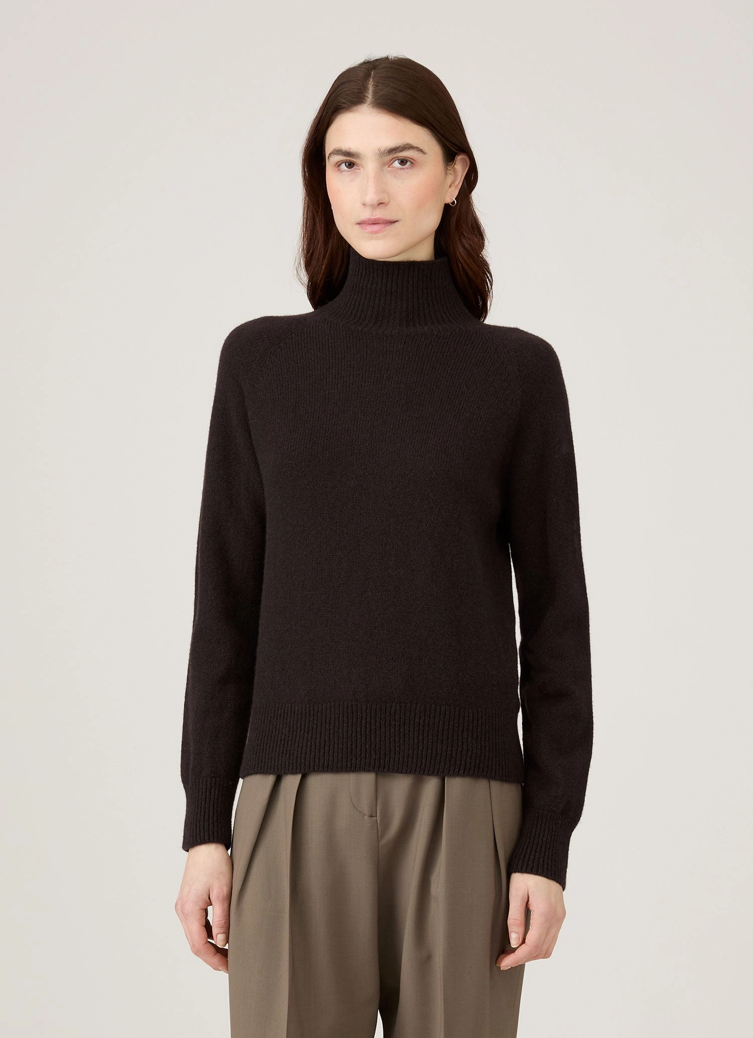 Women's Lambswool Funnel Neck Jumper in Truffle pocketed style Sharp Style