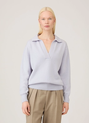 Women's Lambswool Polo Neck Jumper in Ice Blue lazy style Stretchy Material