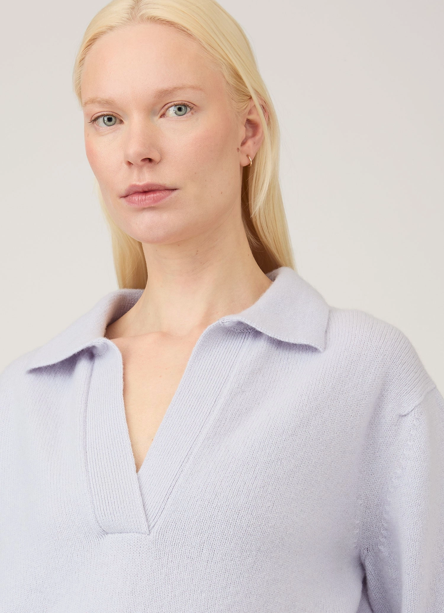 Cozy Vibes Women's Lambswool Polo Neck Jumper in Ice Blue