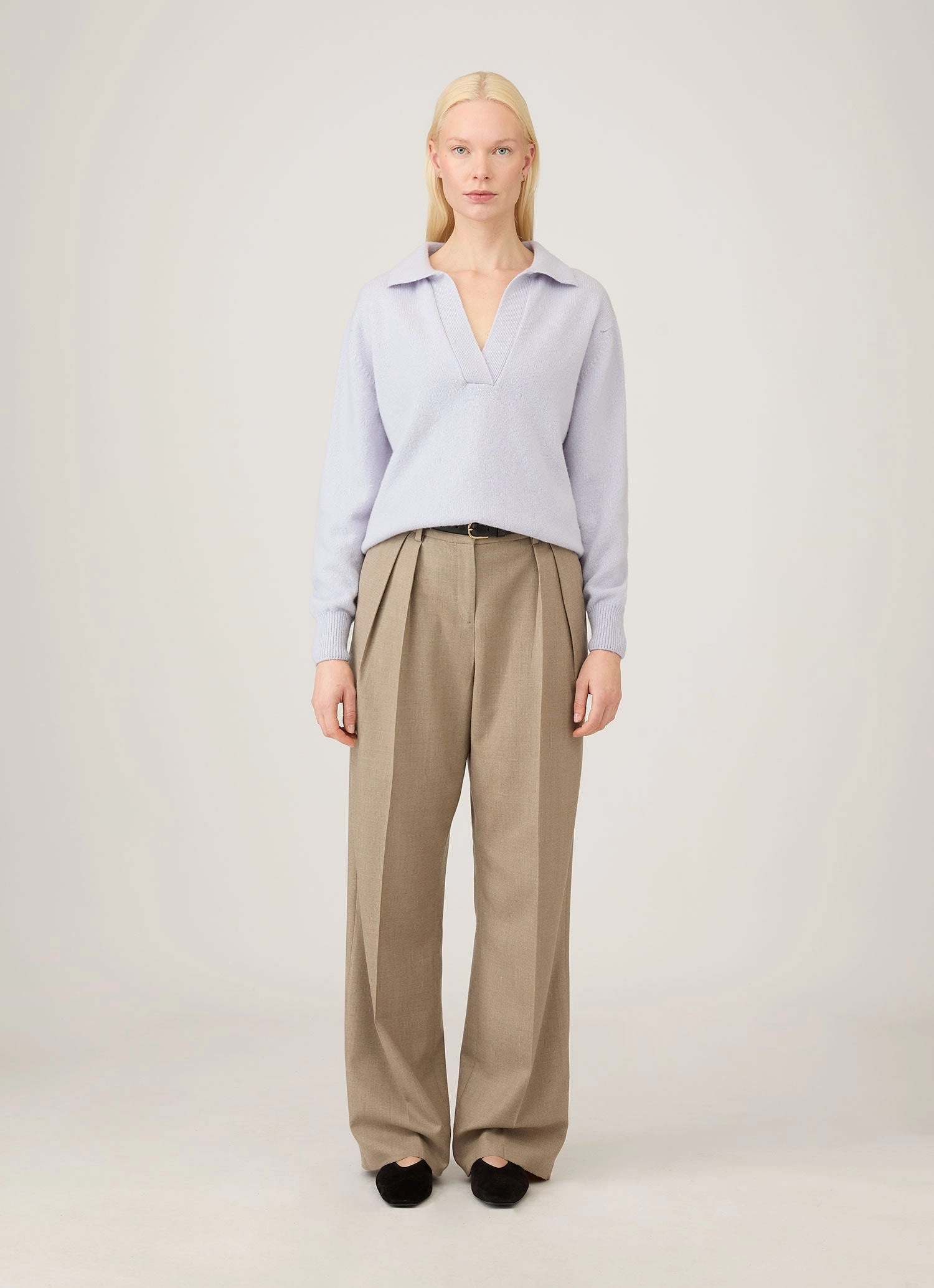 Cozy Vibes Women's Lambswool Polo Neck Jumper in Ice Blue