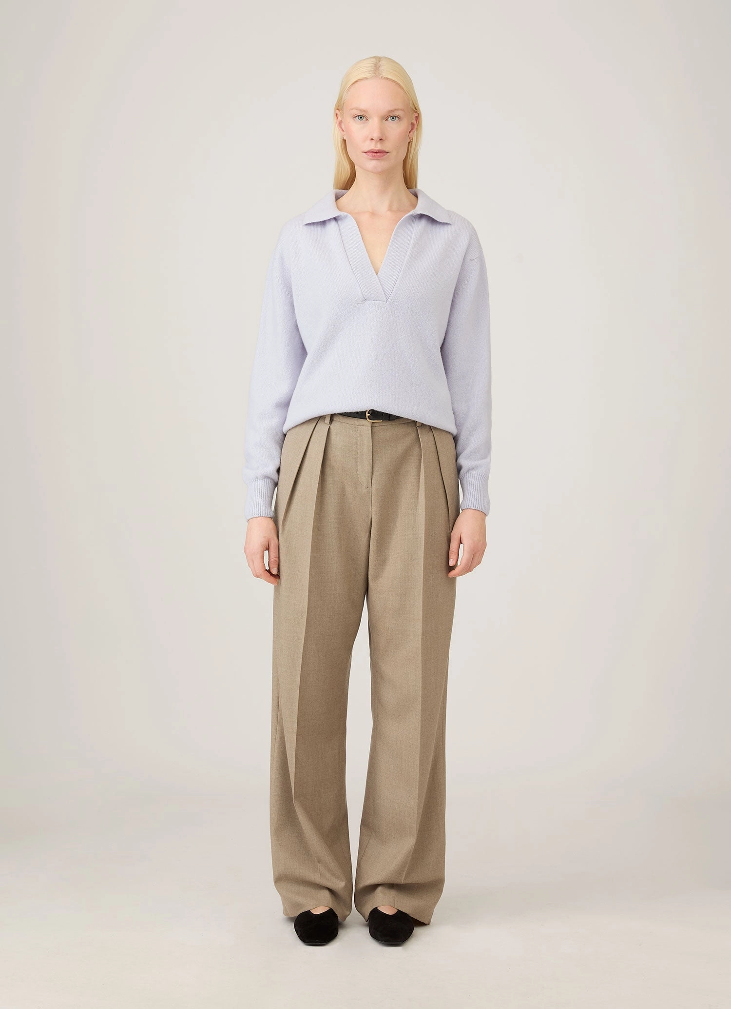 Cozy Vibes Women's Lambswool Polo Neck Jumper in Ice Blue