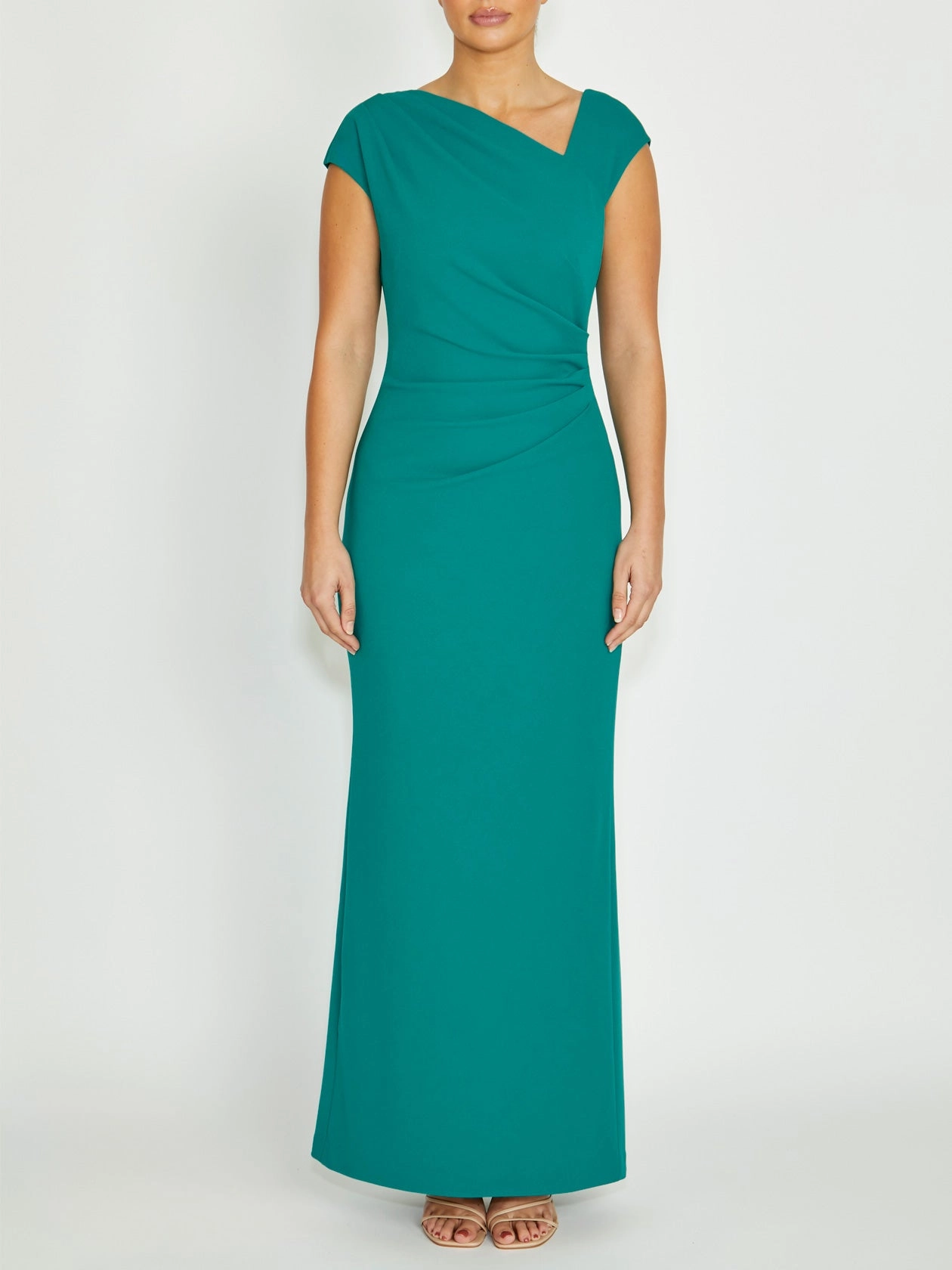 Cool Tone Lace-Edge Chloe Cozumel Crepe Gown