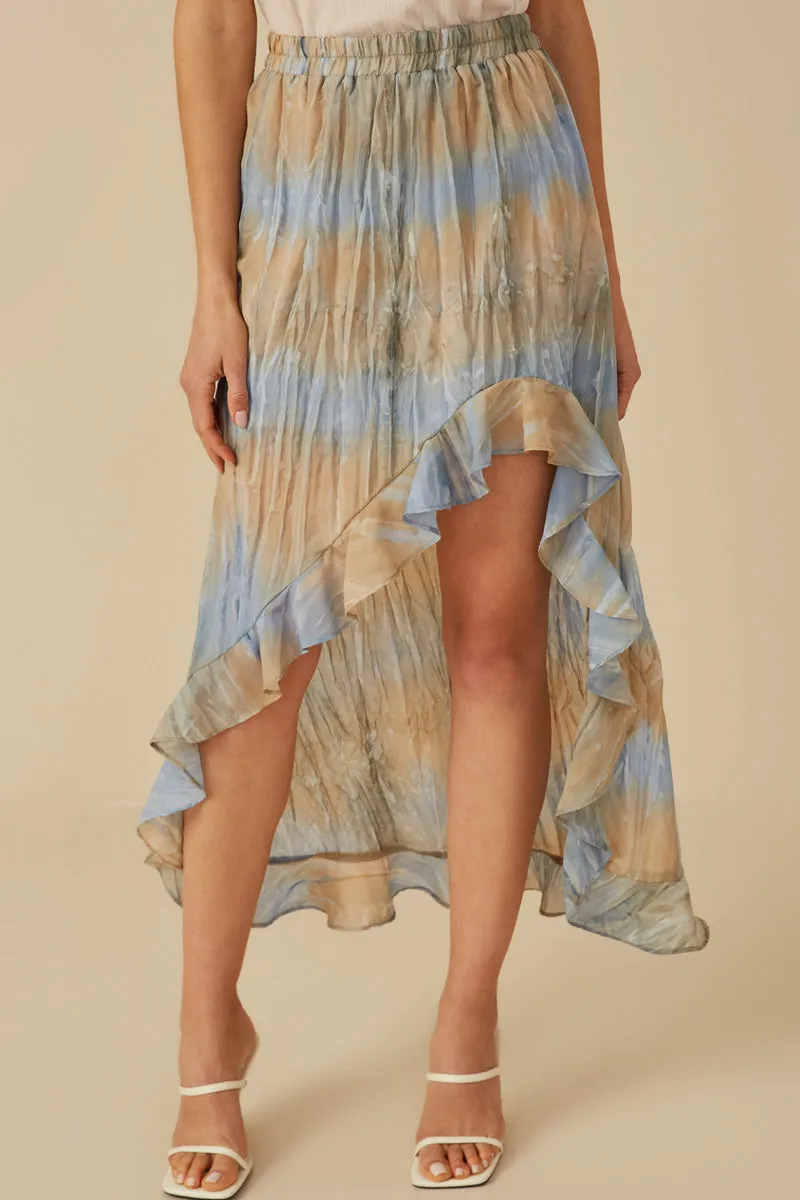 Flexible Wear Crinkle Textured Asymmetric High Low Skirt