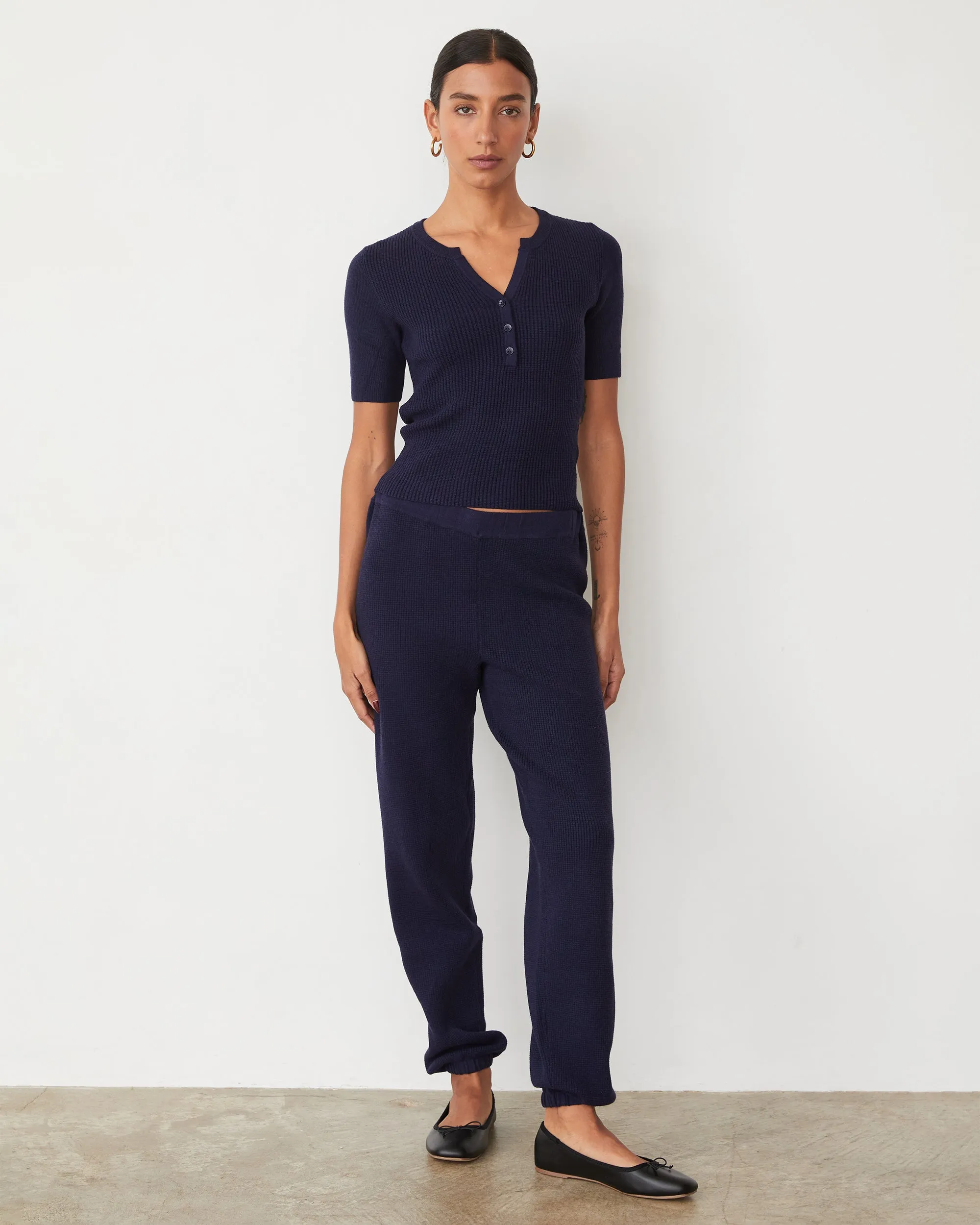 Crisp Finish Softknit Rib Waffle Henley