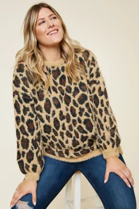 Leopard Mohair Pull Over Sweater Top Hidden Zipper