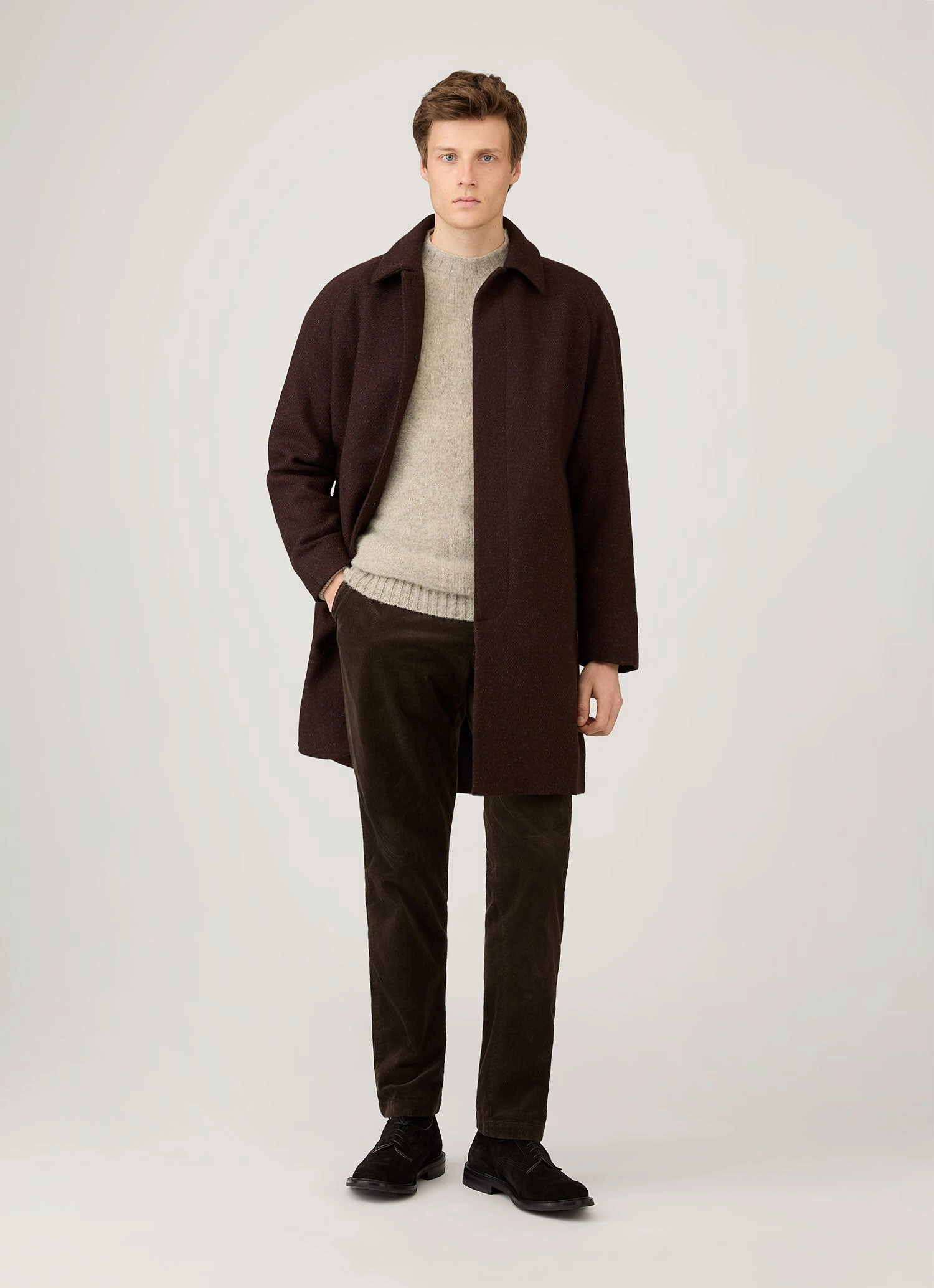 Crisp Non-deforming Men's Shetland Crew Neck Jumper in Oatmeal Melange