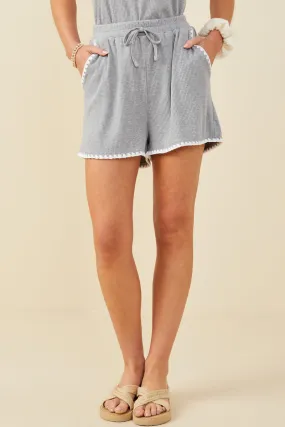 Crochet Stitch Detail Ribbed Knit Boxer Shorts Form Fitting Pull-on style