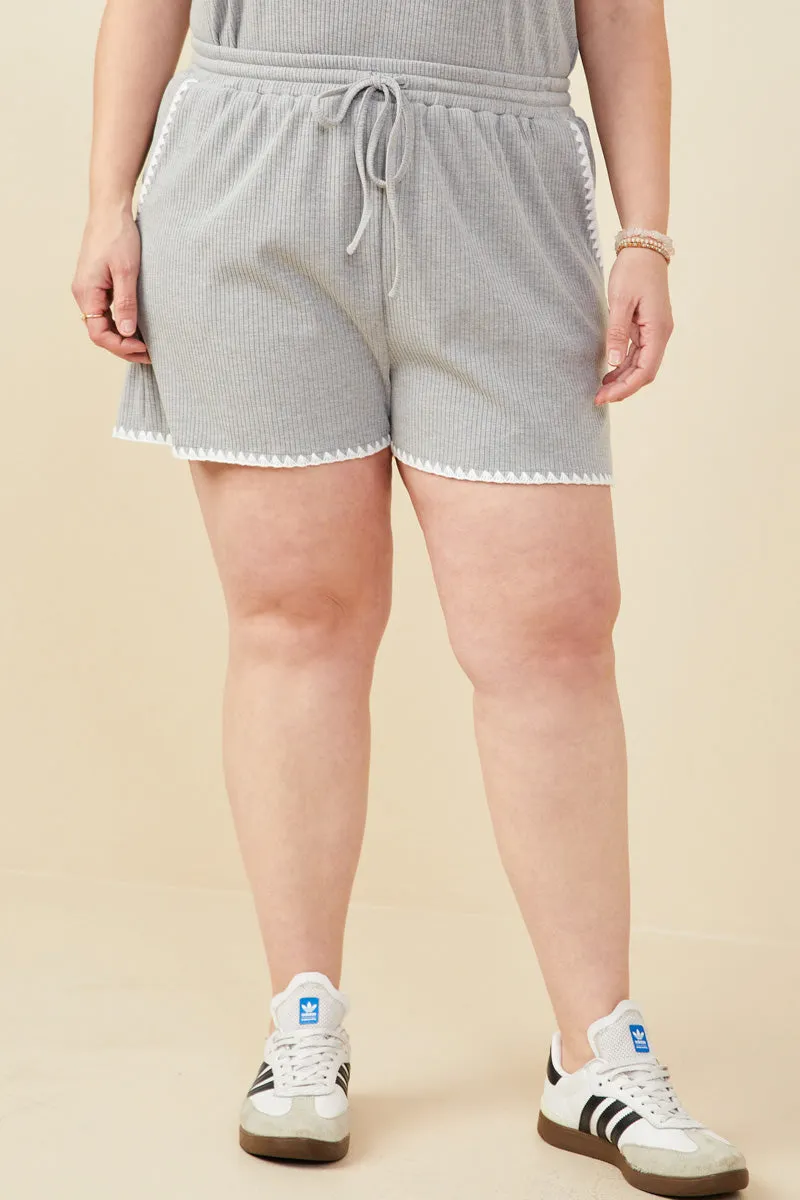 Crochet Stitch Detail Ribbed Knit Boxer Shorts Travel Essential Relax Fit