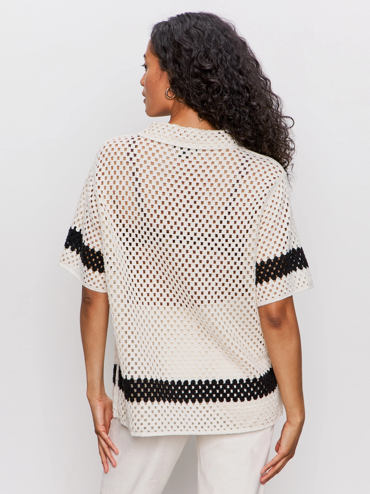 Crochet Resort Shirt Macrame Black Classic Wear