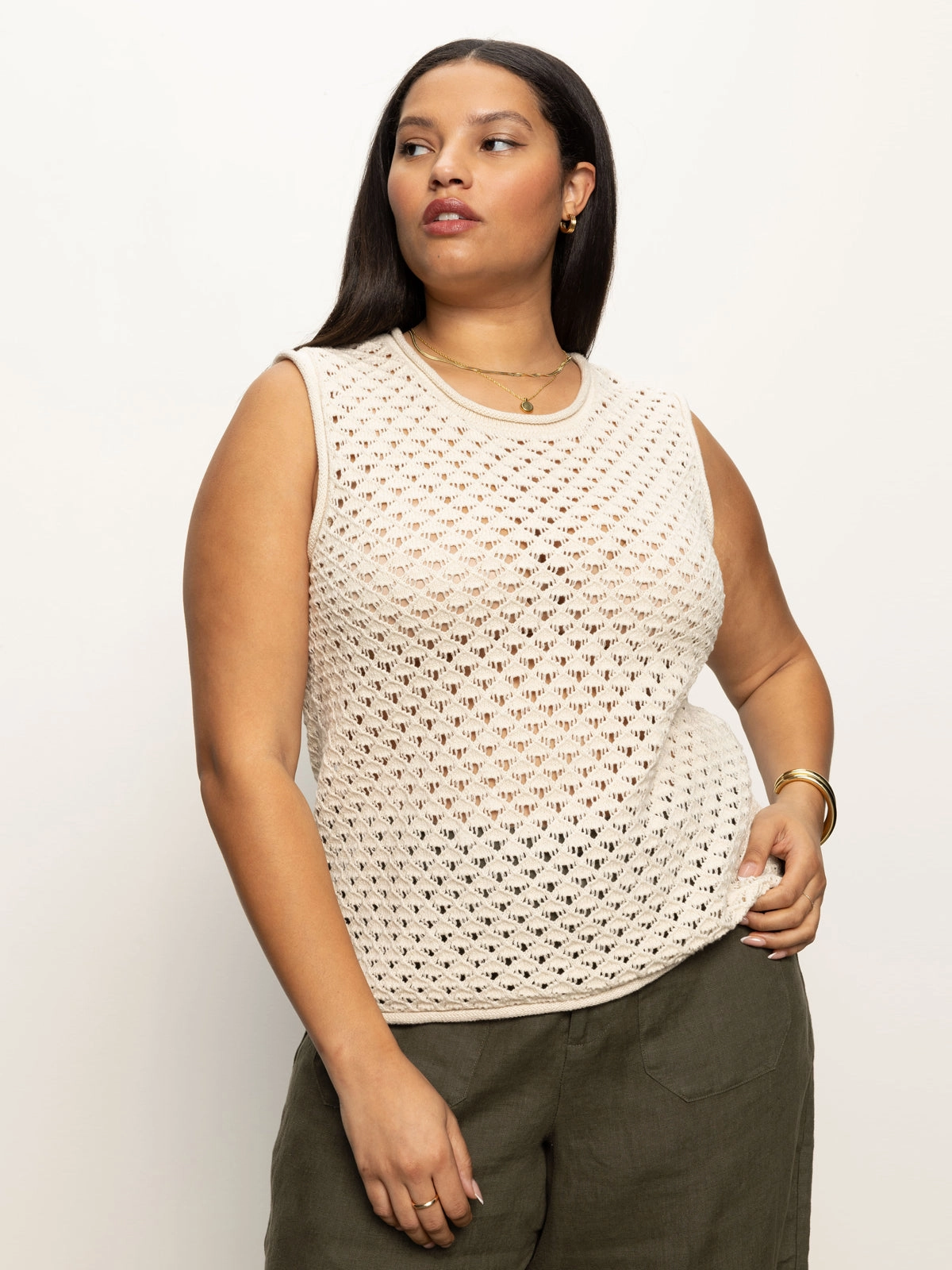 Crochet Shell Sweater Eco Natural Extended Sizing Lightweight Style