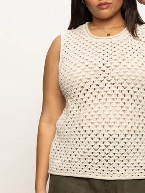 Hooded Design Crochet Shell Sweater Eco Natural Extended Sizing