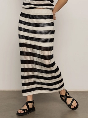 Crochet Sweater Skirt Black Chalk Stripe Fringe Detail
