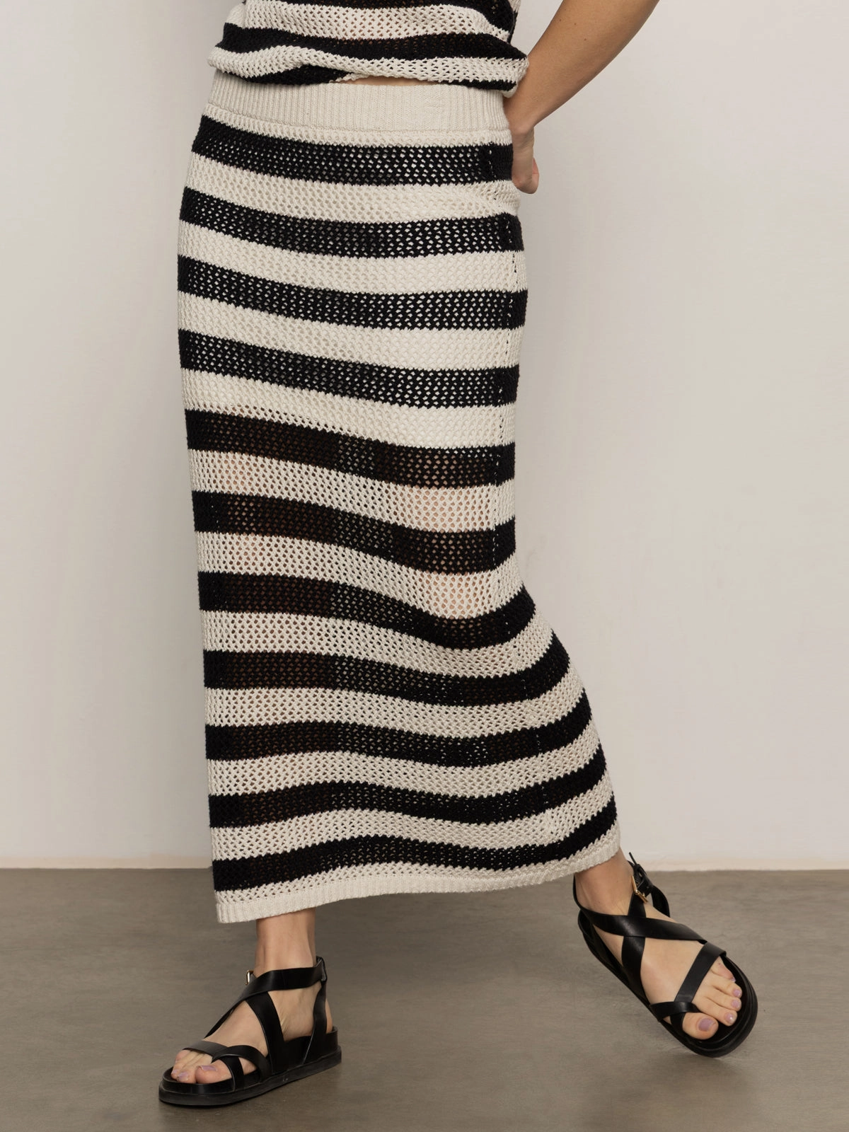 Crochet Sweater Skirt Black Chalk Stripe Fringe Detail