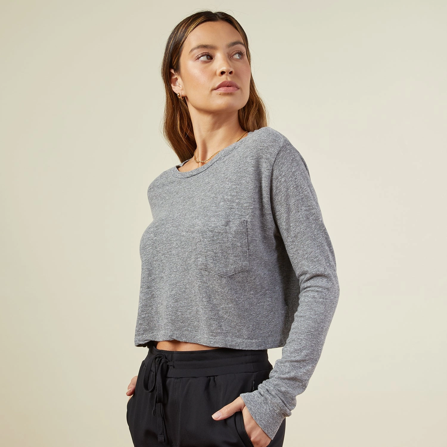 Cropped Long Sleeve Ex-Boyfriend Pocket Crew Soft Wear