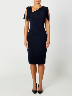 Fur Warm Midi dress with waist tie Hebe Navy Jersey Dress