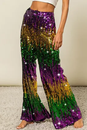 IB1236G-01 | MARDI GRAS SEQUIN WIDE PANTS Quick-Dry Material Comfort Fit