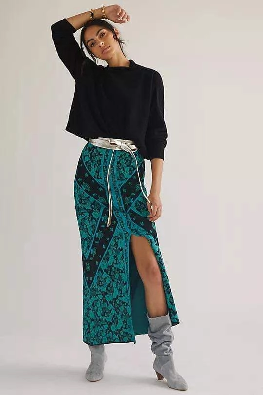 Daily Movement Floral Knit Midi Skirt