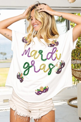 IP8188J-12 | MARDI GRAS TINSEL SEQUIN MASK TOP Fashion Mix Chic Spirit