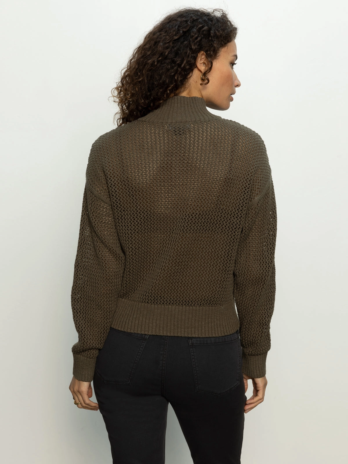 Day-to-Day Style Open Knit Half-Zip Sweater Kalamata
