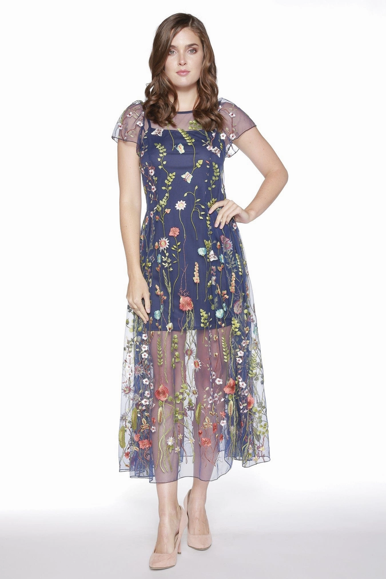 Emerald Glow Erika Dress - Navy Floral