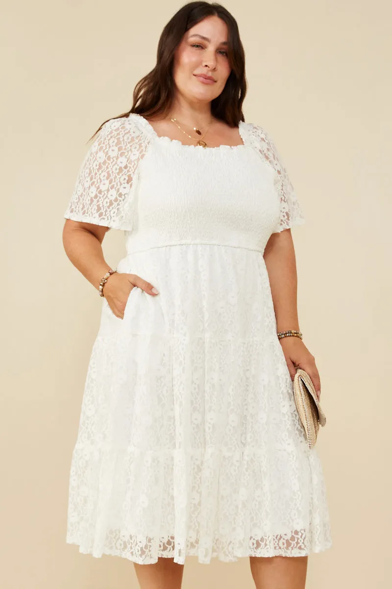 Nordic Calm Floral Lace Smocked Short Sleeve Dress